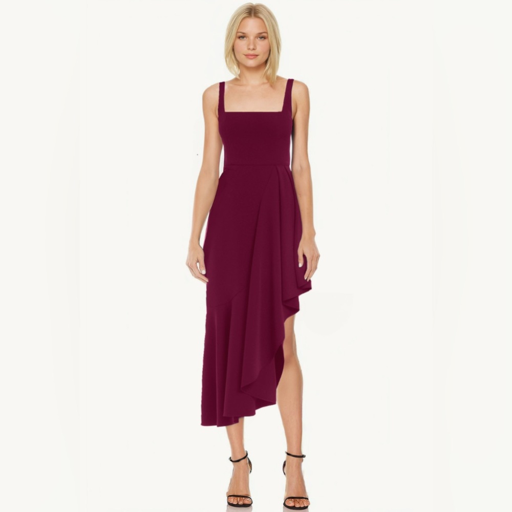 Jewel Badgley Mischka Allison High Low Side Ruffle Dress